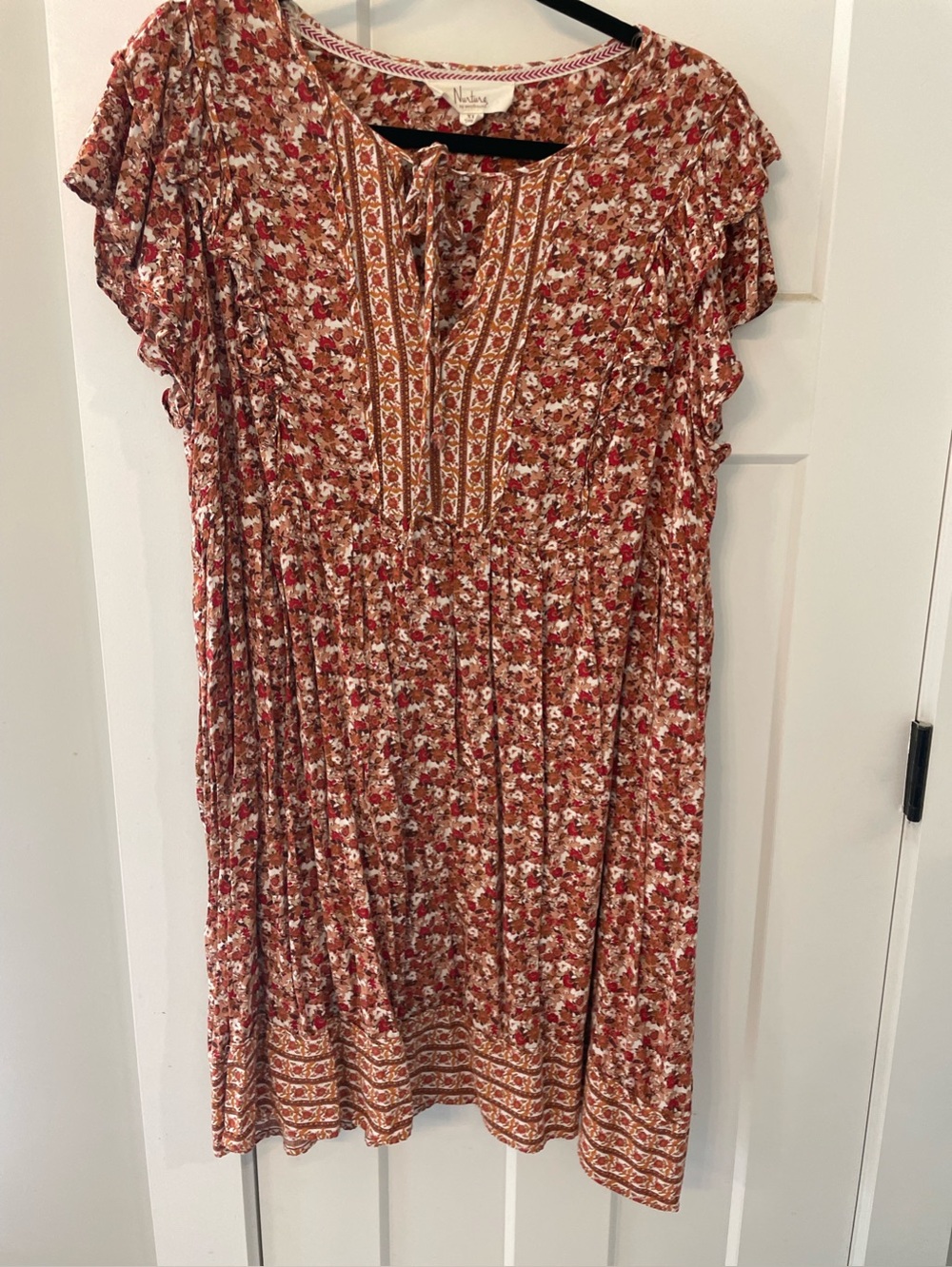 Westbound Nurture Rust Floral Border-Trim Dress